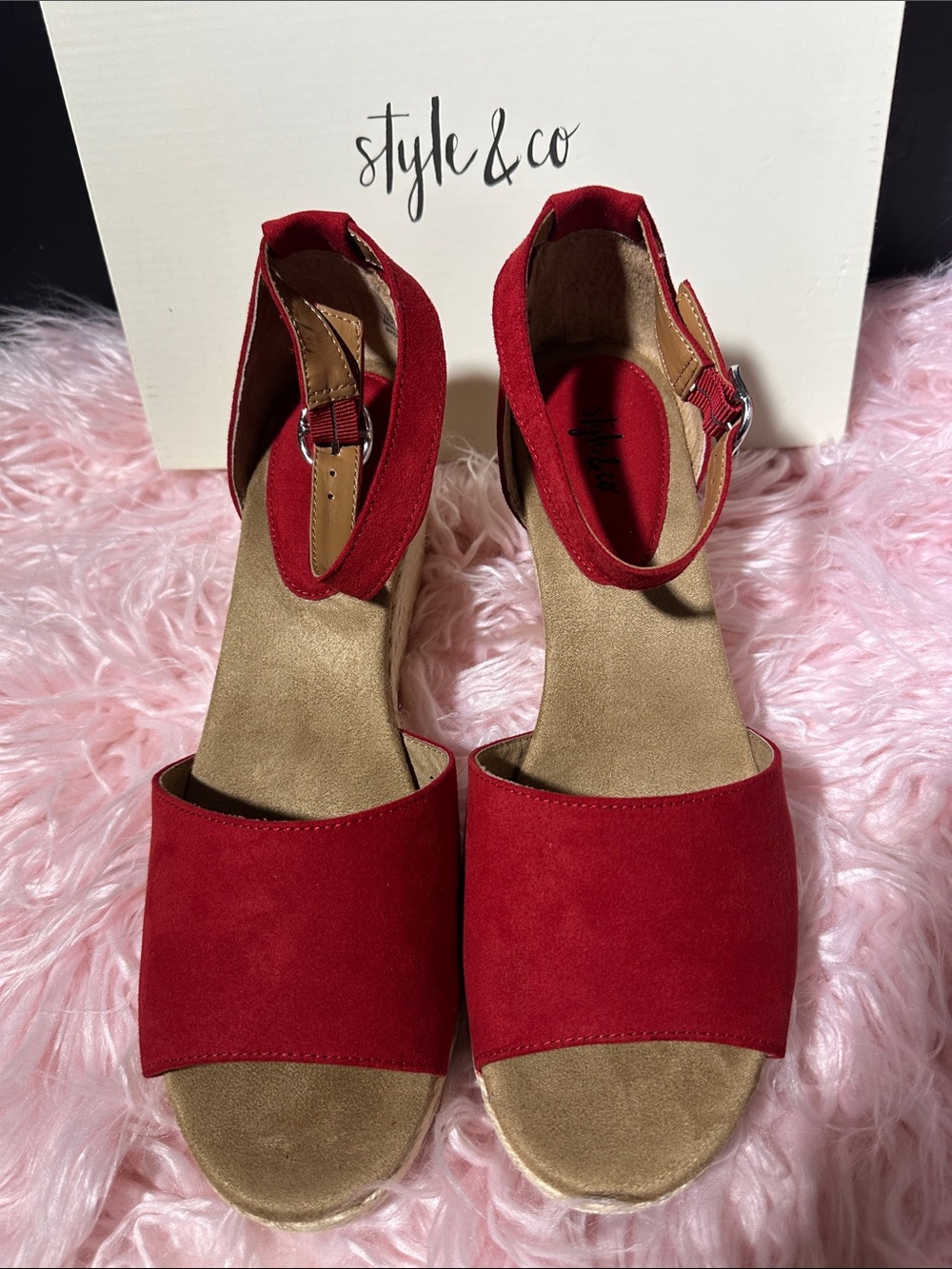 Style & Co. Red Espadrille Wedge Sandals W11